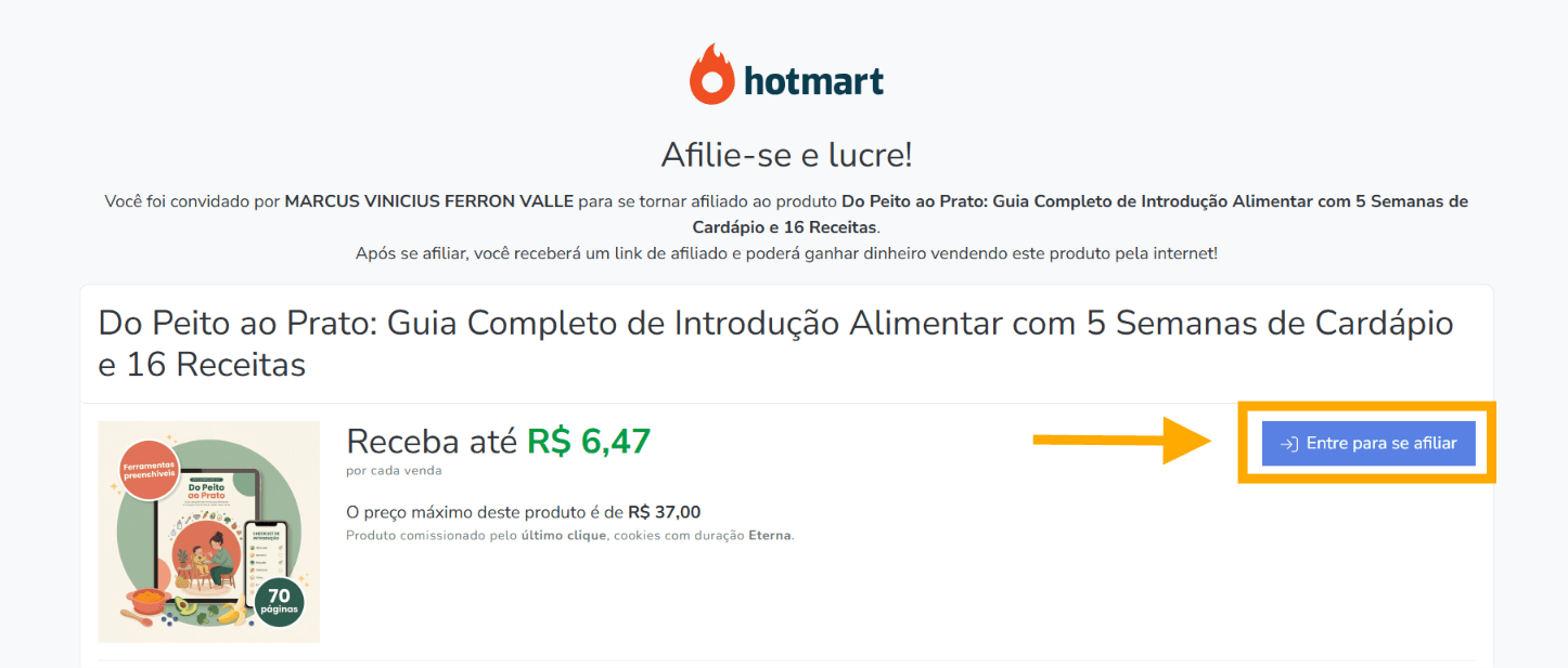 Botão de afiliar-se na Hotmart